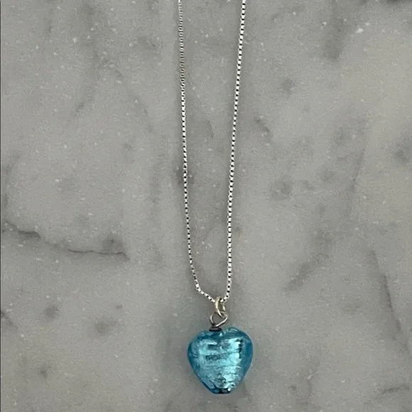 Vintage Sterling Silver 925 Murano Glass Heart Pendant Necklace Venice Italy - Picture 3 of 7